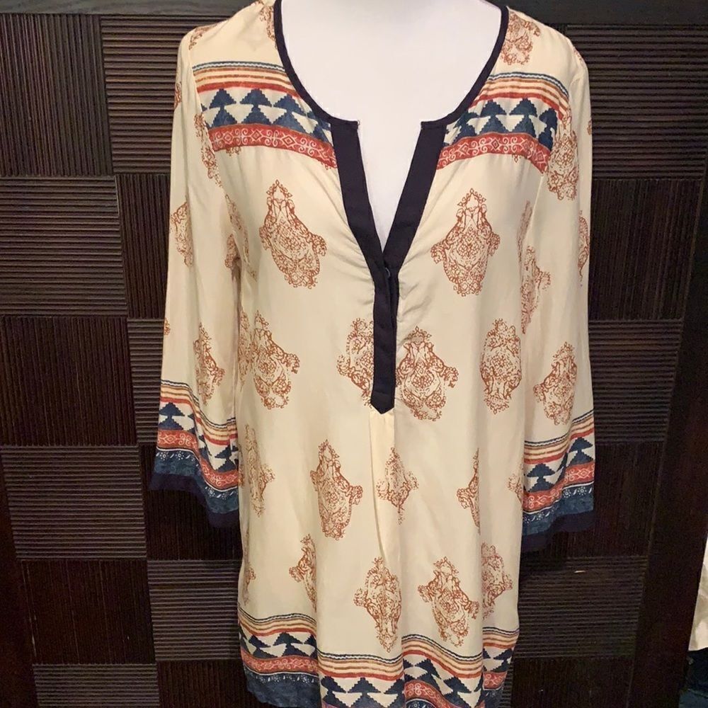 Lucky brand mixed pattern long tunic blouse